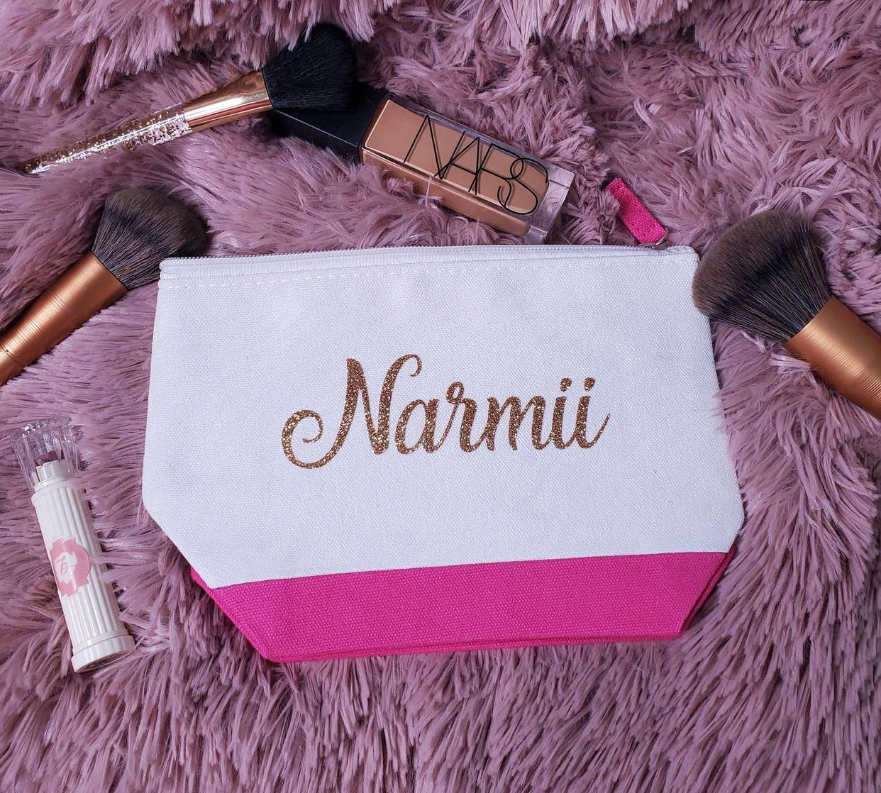 Pink Gusset Bottom Canvas Make Up Bag