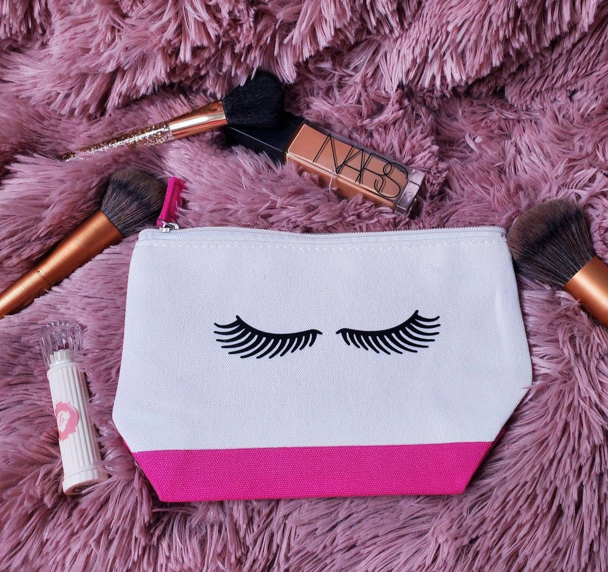 Pink Gusset Bottom Canvas Make Up Bag