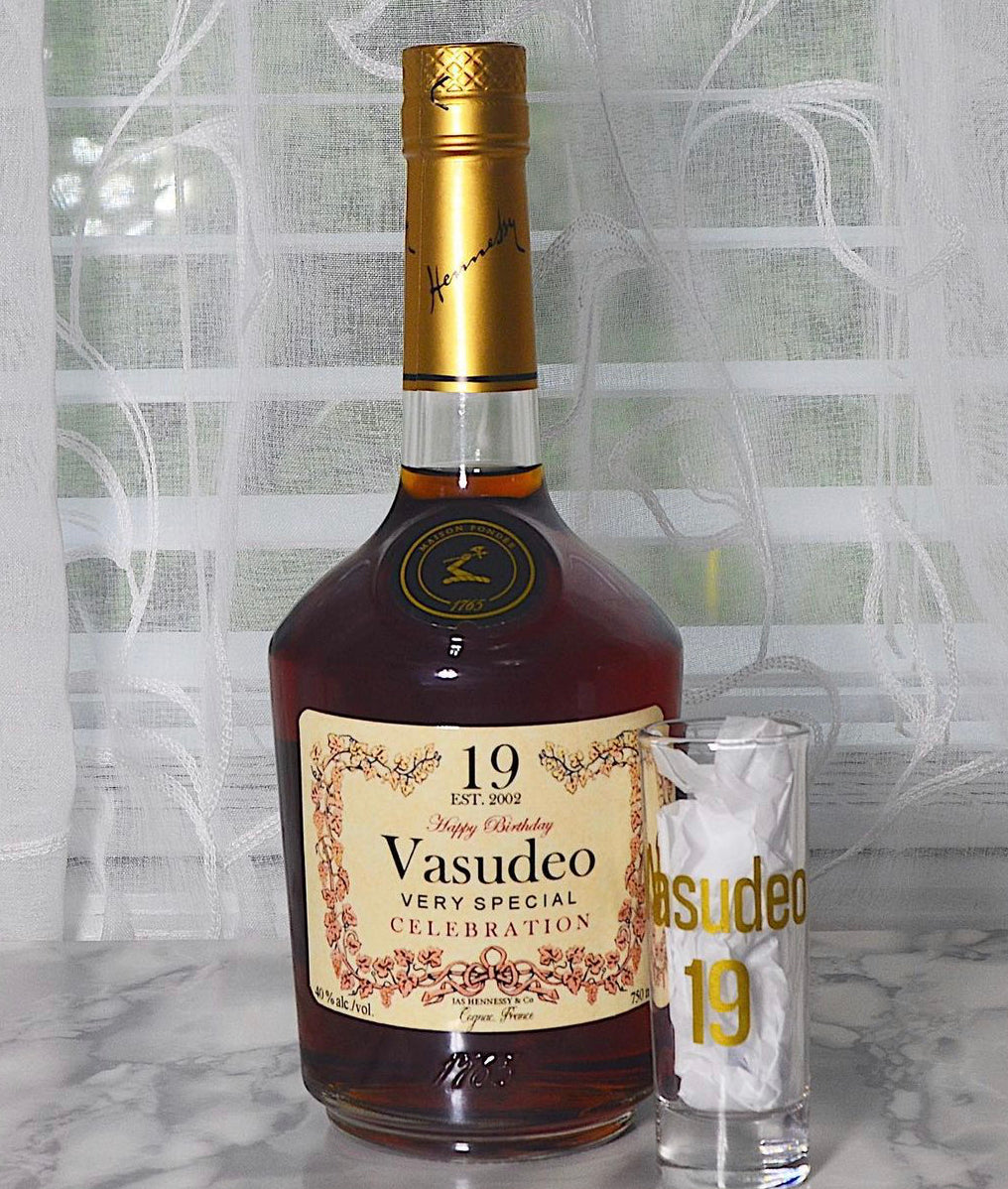 Custom Hennessy Label with Shot Glass