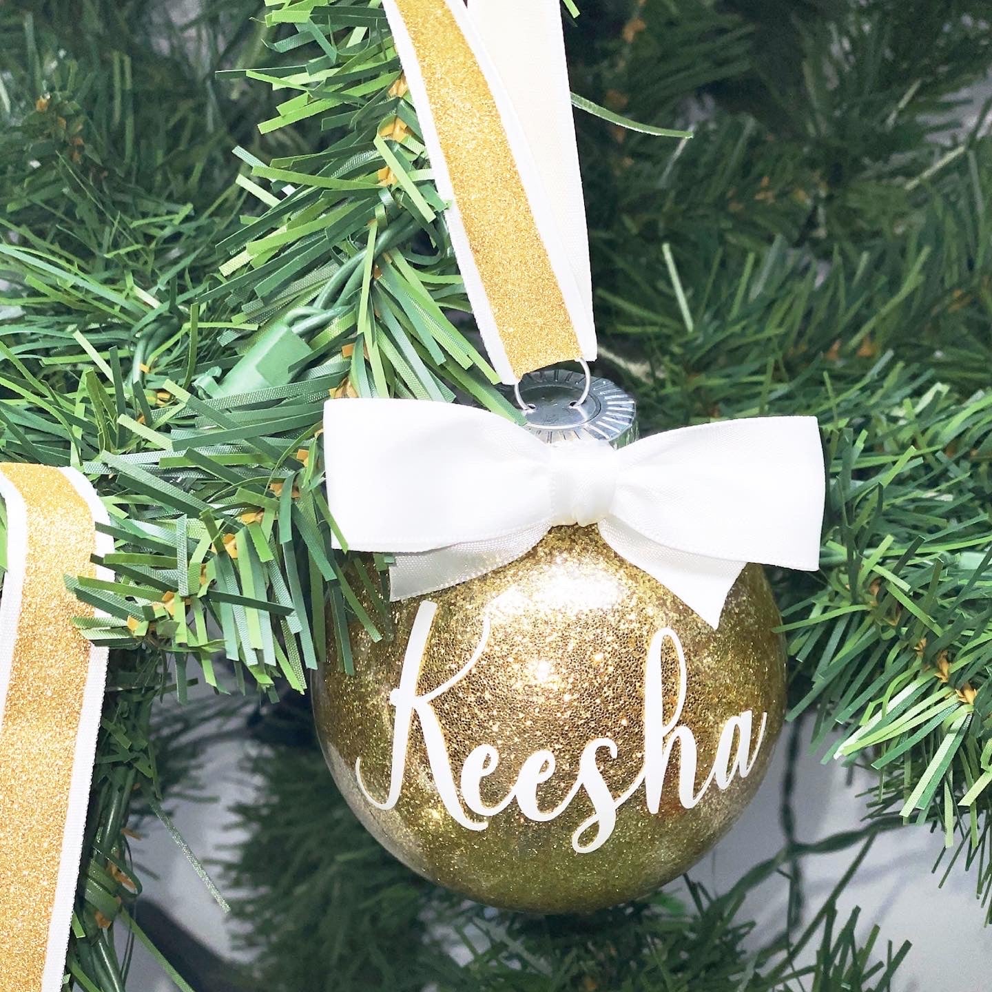 Gold and White Round Ornament