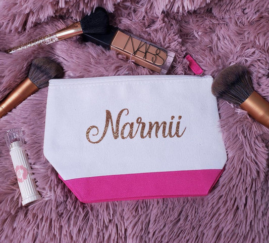 Pink Gusset Bottom Canvas Make Up Bag